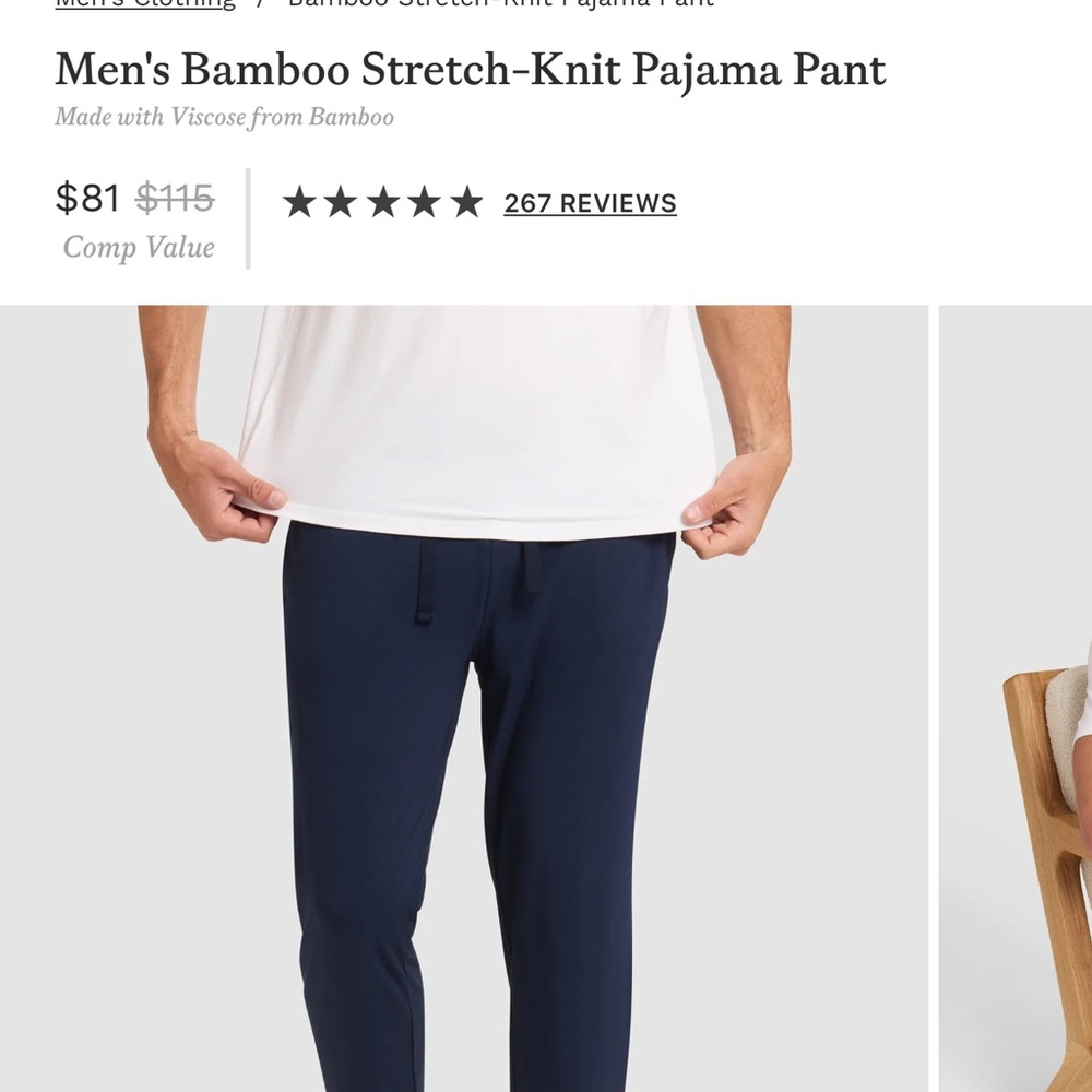 Cozy Earth Men's Navy Bamboo Stretch-Knit Pajama Pants NWT